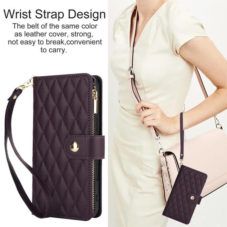 YM016 Rhombic Zipper Card Wallet Leather Phone Case with Lanyard, For iPhone 17, For iPhone Air, For iPhone 16 Pro Max