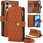 YM016 Rhombic Zipper Card Wallet Leather Phone Case with Lanyard