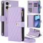 YM016 Rhombic Zipper Card Wallet Leather Phone Case with Lanyard, For iPhone 17, For iPhone Air, For iPhone 16 Pro Max