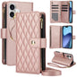 YM016 Rhombic Zipper Card Wallet Leather Phone Case with Lanyard, For iPhone 17, For iPhone Air, For iPhone 16 Pro Max