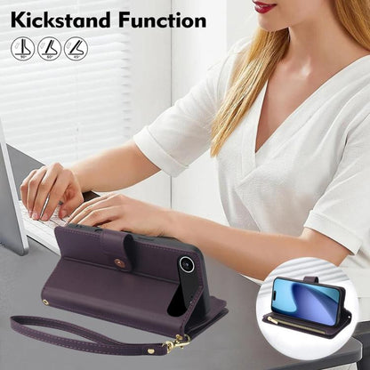 YM016 Rhombic Zipper Card Wallet Leather Phone Case with Lanyard, For iPhone Air, For iPhone 16e, For iPhone 16 Pro Max