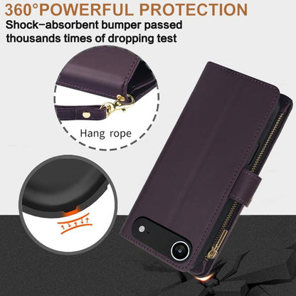 YM016 Rhombic Zipper Card Wallet Leather Phone Case with Lanyard, For iPhone Air, For iPhone 16e, For iPhone 16 Pro Max