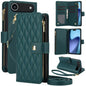 YM016 Rhombic Zipper Card Wallet Leather Phone Case with Lanyard, For iPhone 17, For iPhone Air, For iPhone 16 Pro Max