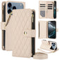 YM016 Rhombic Zipper Card Wallet Leather Phone Case with Lanyard, For iPhone 17e / 16e, For iPhone 17 Pro Max, For iPhone 17 Pro