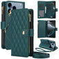 YM016 Rhombic Zipper Card Wallet Leather Phone Case with Lanyard, For iPhone 17e / 16e, For iPhone 17 Pro Max, For iPhone 17 Pro