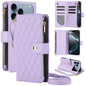 YM016 Rhombic Zipper Card Wallet Leather Phone Case with Lanyard, For iPhone 17e / 16e, For iPhone 17 Pro Max, For iPhone 17 Pro