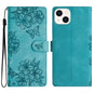 Cherry Blossom Butterfly Skin Feel Embossed PU Phone Case, For iPhone 15, For iPhone 14 Plus, For iPhone 14