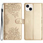 Cherry Blossom Butterfly Skin Feel Embossed PU Phone Case, For iPhone 15, For iPhone 14 Plus, For iPhone 14
