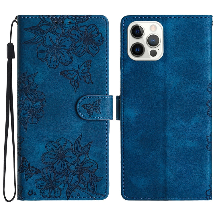 Cherry Blossom Butterfly Skin Feel Embossed PU Phone Case, For iPhone 14 Pro, For iPhone 14 Pro Max, For iPhone SE 2022 / SE 2020