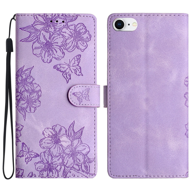 Cherry Blossom Butterfly Skin Feel Embossed PU Phone Case, For iPhone 14 Pro, For iPhone 14 Pro Max, For iPhone SE 2022 / SE 2020