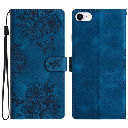 Cherry Blossom Butterfly Skin Feel Embossed PU Phone Case, For iPhone 14 Pro, For iPhone 14 Pro Max, For iPhone SE 2022 / SE 2020