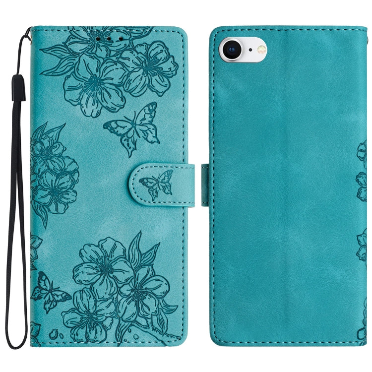 Cherry Blossom Butterfly Skin Feel Embossed PU Phone Case, For iPhone 14 Pro, For iPhone 14 Pro Max, For iPhone SE 2022 / SE 2020