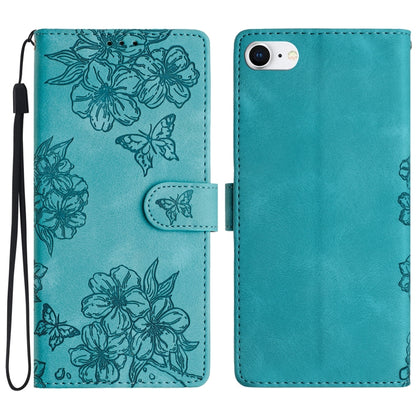 Cherry Blossom Butterfly Skin Feel Embossed PU Phone Case, For iPhone 14 Pro, For iPhone 14 Pro Max, For iPhone SE 2022 / SE 2020