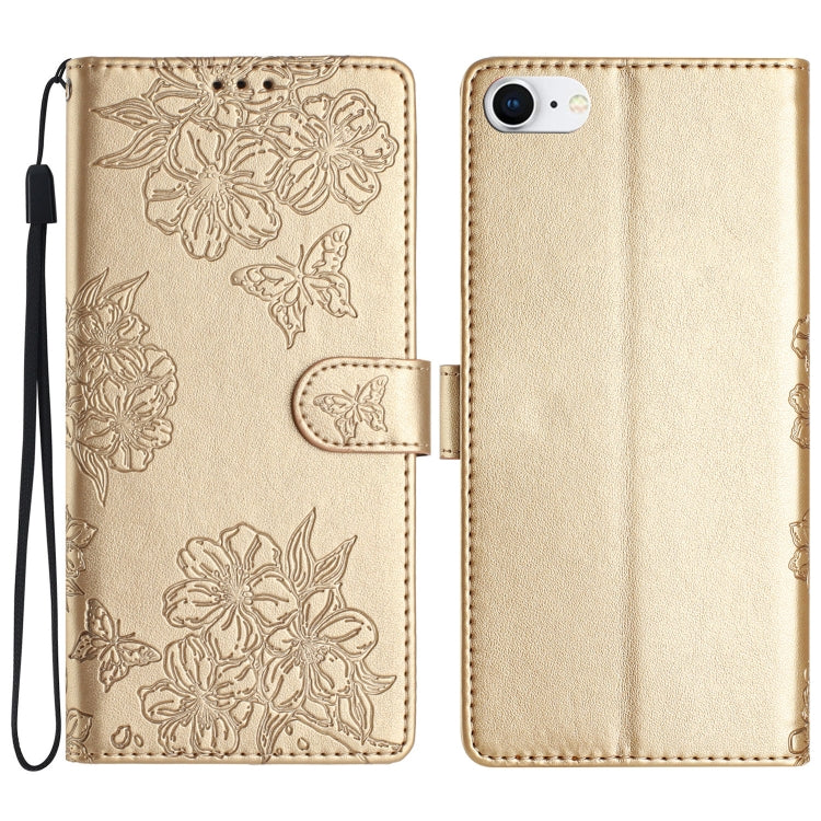 Cherry Blossom Butterfly Skin Feel Embossed PU Phone Case, For iPhone 14 Pro, For iPhone 14 Pro Max, For iPhone SE 2022 / SE 2020