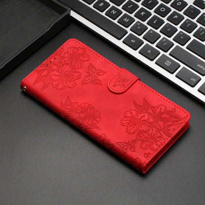 Cherry Blossom Butterfly Skin Feel Embossed PU Phone Case, For iPhone 13 Pro Max, For iPhone 13 Pro, For iPhone 13