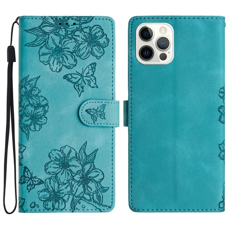 Cherry Blossom Butterfly Skin Feel Embossed PU Phone Case, For iPhone 13 Pro Max, For iPhone 13 Pro, For iPhone 13