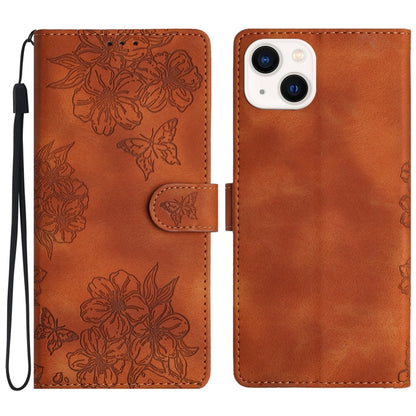 Cherry Blossom Butterfly Skin Feel Embossed PU Phone Case, For iPhone 13 Pro Max, For iPhone 13 Pro, For iPhone 13