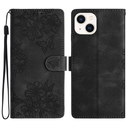 Cherry Blossom Butterfly Skin Feel Embossed PU Phone Case, For iPhone 13 Pro Max, For iPhone 13 Pro, For iPhone 13