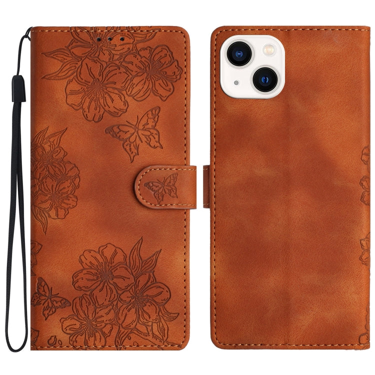 Cherry Blossom Butterfly Skin Feel Embossed PU Phone Case, For iPhone 13 mini, For iPhone 12 Pro Max, For iPhone 12 Pro