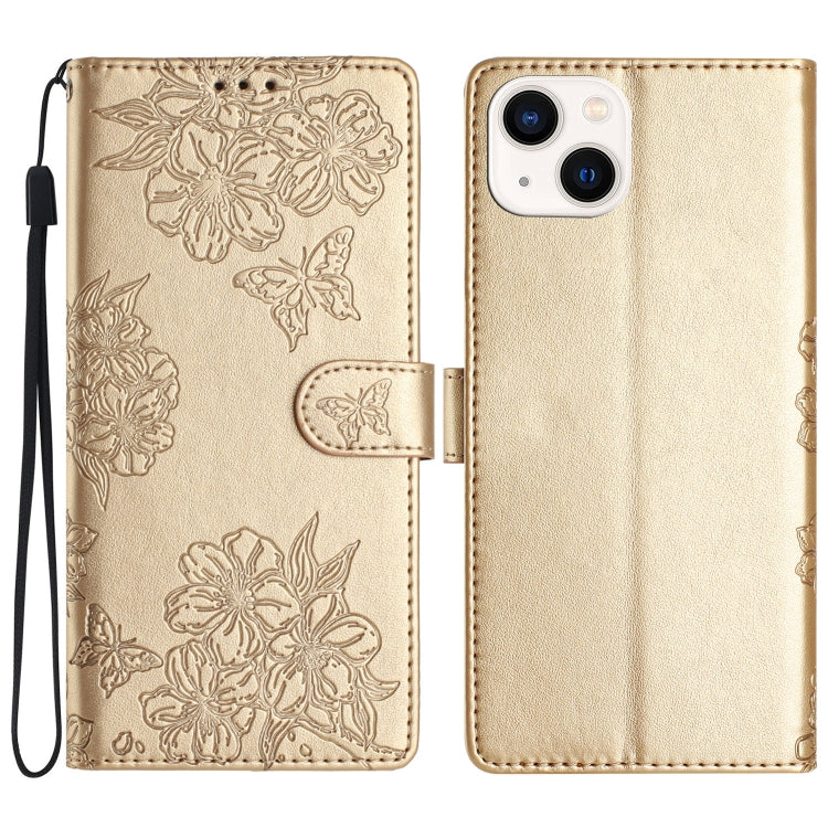 Cherry Blossom Butterfly Skin Feel Embossed PU Phone Case, For iPhone 13 mini, For iPhone 12 Pro Max, For iPhone 12 Pro
