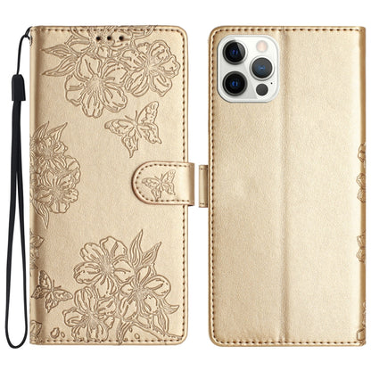 Cherry Blossom Butterfly Skin Feel Embossed PU Phone Case, For iPhone 13 mini, For iPhone 12 Pro Max, For iPhone 12 Pro