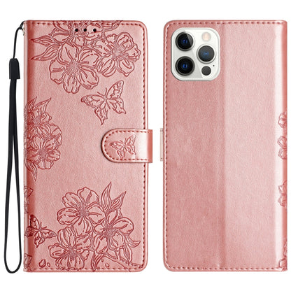 Cherry Blossom Butterfly Skin Feel Embossed PU Phone Case, For iPhone 13 mini, For iPhone 12 Pro Max, For iPhone 12 Pro