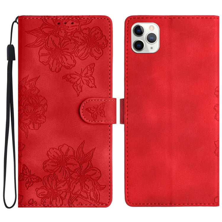 Cherry Blossom Butterfly Skin Feel Embossed PU Phone Case, For iPhone 12 mini, For iPhone 11 Pro Max, For iPhone 11
