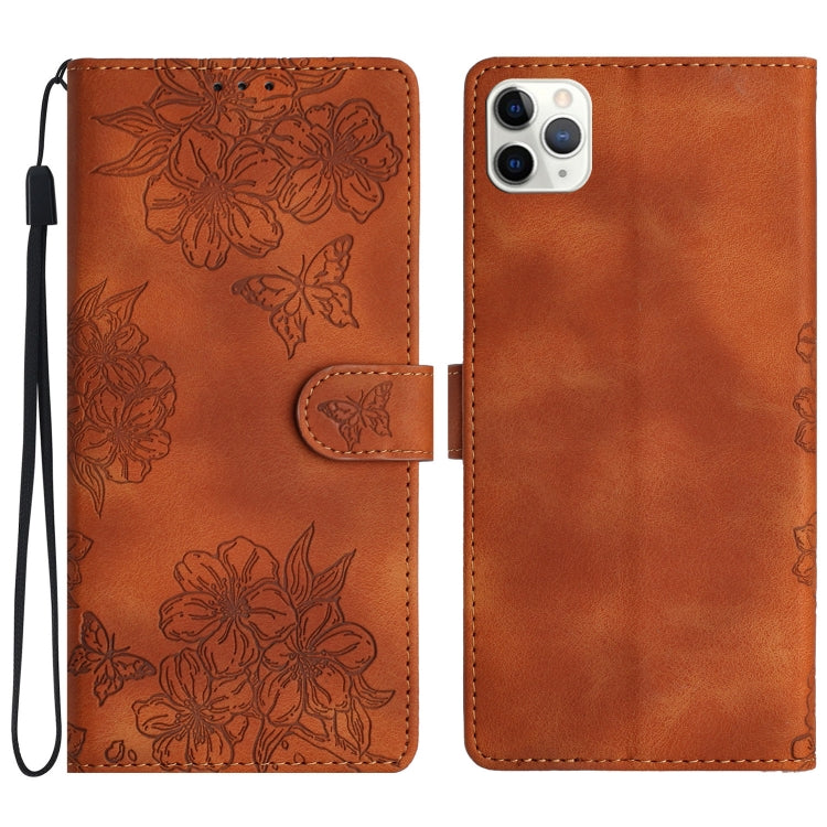 Cherry Blossom Butterfly Skin Feel Embossed PU Phone Case, For iPhone 12 mini, For iPhone 11 Pro Max, For iPhone 11