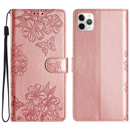 Cherry Blossom Butterfly Skin Feel Embossed PU Phone Case, For iPhone 12 mini, For iPhone 11 Pro Max, For iPhone 11