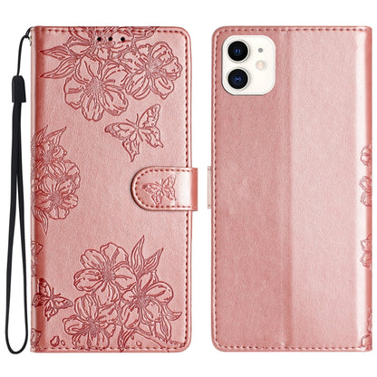 Cherry Blossom Butterfly Skin Feel Embossed PU Phone Case, For iPhone 12 mini, For iPhone 11 Pro Max, For iPhone 11