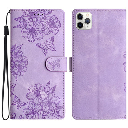 Cherry Blossom Butterfly Skin Feel Embossed PU Phone Case, For iPhone 11 Pro, For iPhone XS / X, For iPhone XR