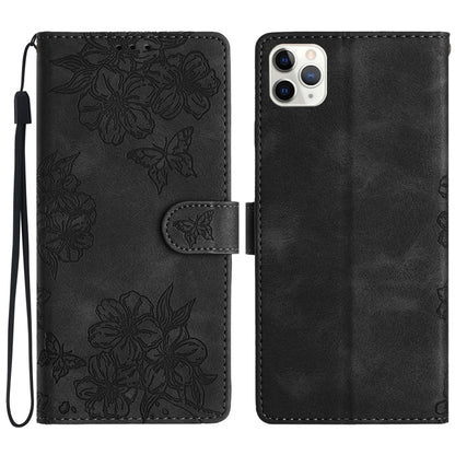 Cherry Blossom Butterfly Skin Feel Embossed PU Phone Case, For iPhone 11 Pro, For iPhone XS / X, For iPhone XR