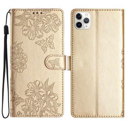 Cherry Blossom Butterfly Skin Feel Embossed PU Phone Case, For iPhone 11 Pro, For iPhone XS / X, For iPhone XR