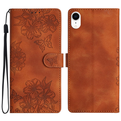Cherry Blossom Butterfly Skin Feel Embossed PU Phone Case, For iPhone 11 Pro, For iPhone XS / X, For iPhone XR