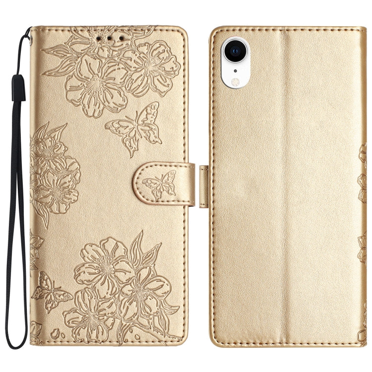 Cherry Blossom Butterfly Skin Feel Embossed PU Phone Case, For iPhone 11 Pro, For iPhone XS / X, For iPhone XR