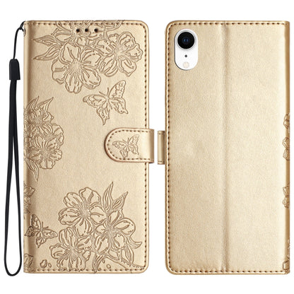 Cherry Blossom Butterfly Skin Feel Embossed PU Phone Case, For iPhone 11 Pro, For iPhone XS / X, For iPhone XR