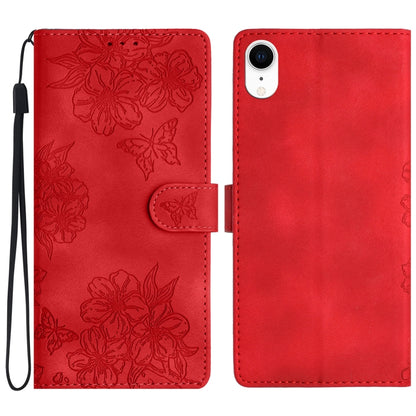 Cherry Blossom Butterfly Skin Feel Embossed PU Phone Case, For iPhone 11 Pro, For iPhone XS / X, For iPhone XR