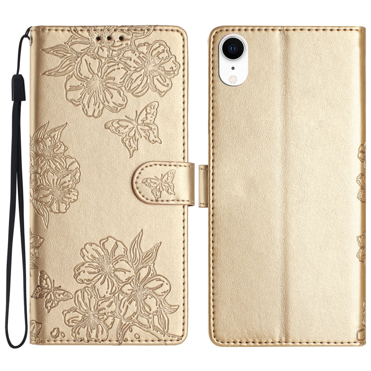 Cherry Blossom Butterfly Skin Feel Embossed PU Phone Case, For iPhone 11 Pro, For iPhone XS / X, For iPhone XR