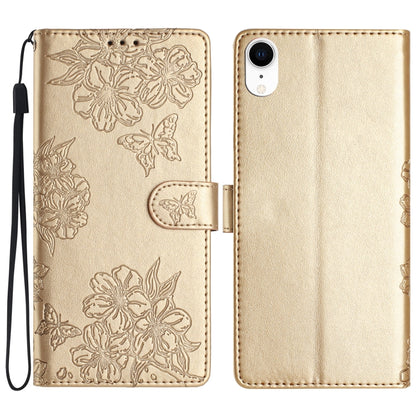 Cherry Blossom Butterfly Skin Feel Embossed PU Phone Case, For iPhone 11 Pro, For iPhone XS / X, For iPhone XR