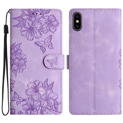 Cherry Blossom Butterfly Skin Feel Embossed PU Phone Case, For iPhone XS Max, For iPhone 8 Plus / 7 Plus