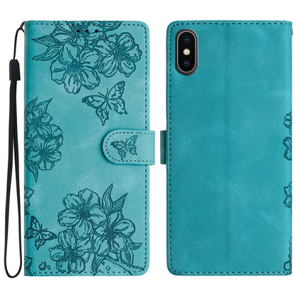 Cherry Blossom Butterfly Skin Feel Embossed PU Phone Case, For iPhone XS Max, For iPhone 8 Plus / 7 Plus