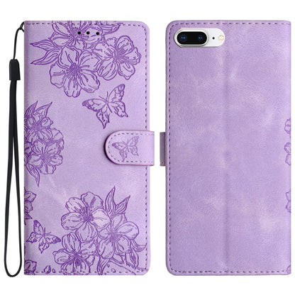 Cherry Blossom Butterfly Skin Feel Embossed PU Phone Case, For iPhone XS Max, For iPhone 8 Plus / 7 Plus