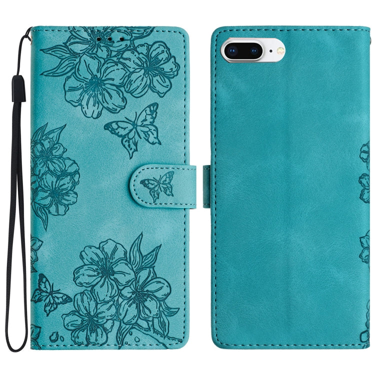 Cherry Blossom Butterfly Skin Feel Embossed PU Phone Case, For iPhone XS Max, For iPhone 8 Plus / 7 Plus