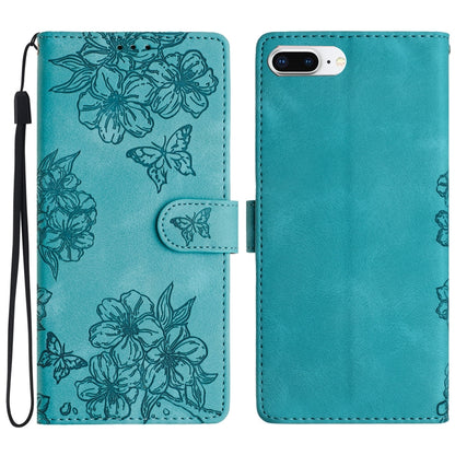 Cherry Blossom Butterfly Skin Feel Embossed PU Phone Case, For iPhone XS Max, For iPhone 8 Plus / 7 Plus