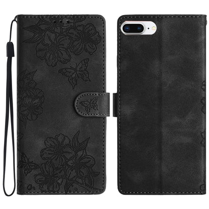 Cherry Blossom Butterfly Skin Feel Embossed PU Phone Case, For iPhone XS Max, For iPhone 8 Plus / 7 Plus