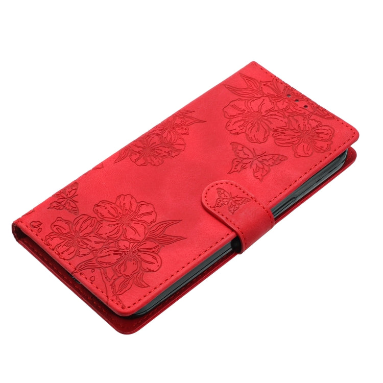 Cherry Blossom Butterfly Skin Feel Embossed PU Phone Case, For iPhone 16 Pro, For iPhone 16 Plus, For iPhone 16
