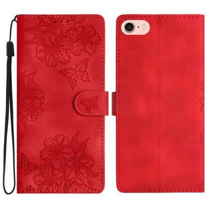 Cherry Blossom Butterfly Skin Feel Embossed PU Phone Case, For iPhone 16e / 17e, For iPhone 17 Pro Max, For iPhone 17 Pro