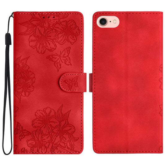 Cherry Blossom Butterfly Skin Feel Embossed PU Phone Case, For iPhone 16e / 17e, For iPhone 17 Pro Max, For iPhone 17 Pro
