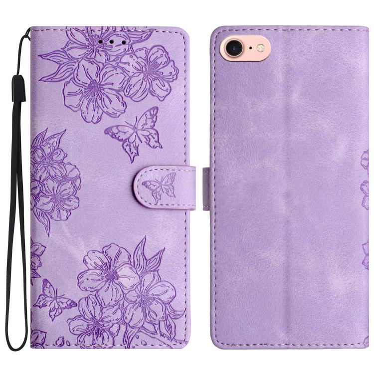 Cherry Blossom Butterfly Skin Feel Embossed PU Phone Case, For iPhone 16e / 17e, For iPhone 17 Pro Max, For iPhone 17 Pro