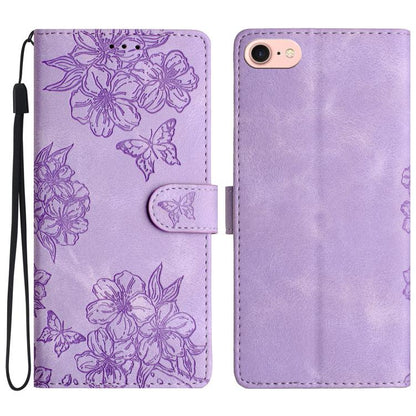 Cherry Blossom Butterfly Skin Feel Embossed PU Phone Case, For iPhone 16e / 17e, For iPhone 17 Pro Max, For iPhone 17 Pro